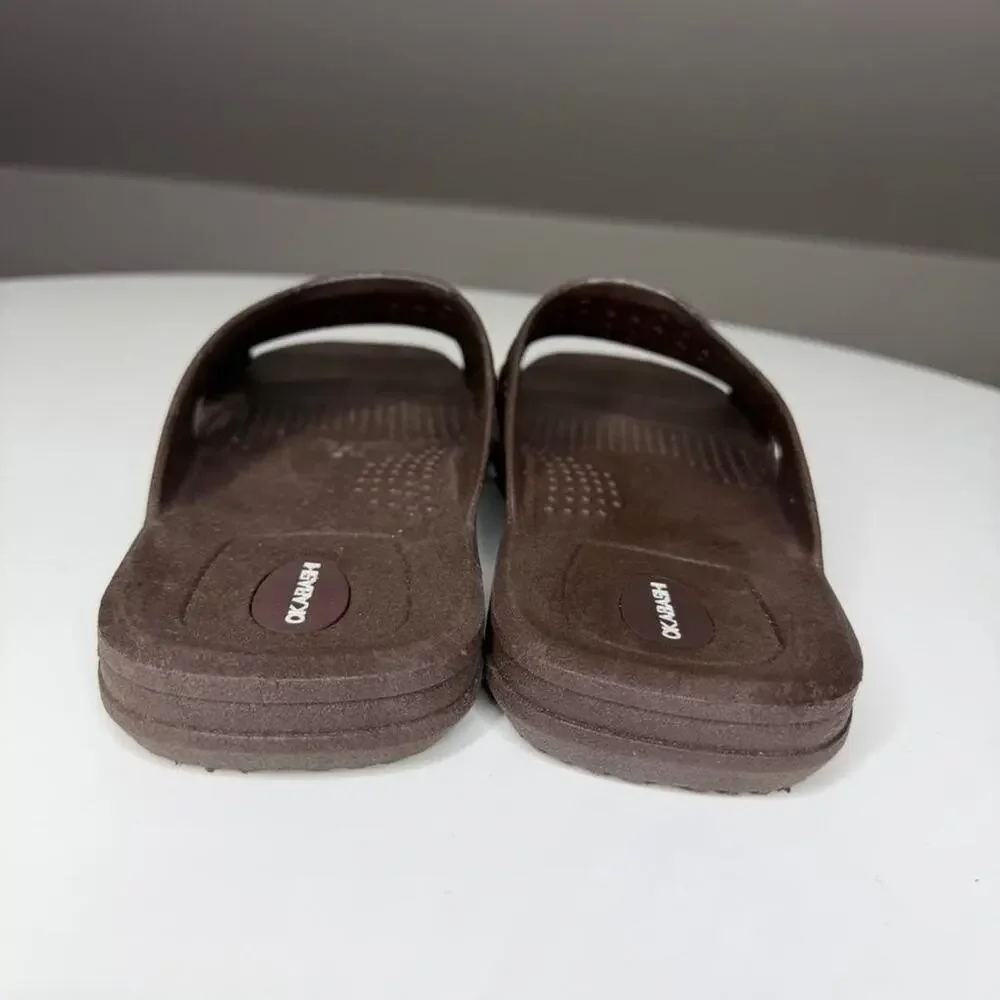 Okabashi Brown Woven Comfort Slide Sandals Ortho Summer‎ Mens